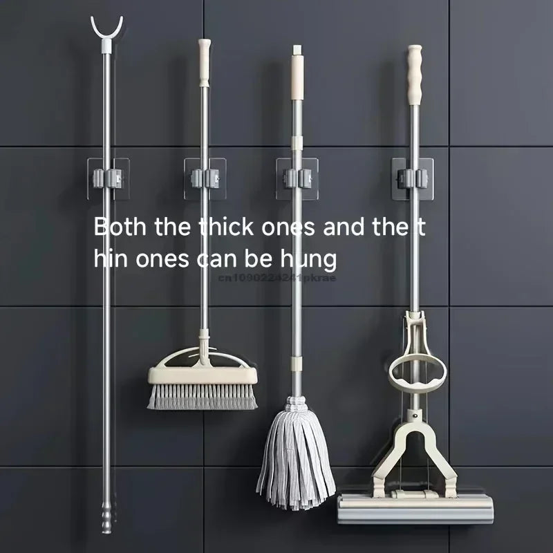 Household Bathroom Non Perforated Mop Holder, Broom Holder, and Card Holder Self-adhesive Mop Holder Kitchen Accessories Zpaxo