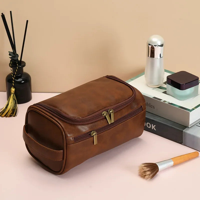 Men's Vintage Hanging Toiletry Bag – Large PU Travel Organizer Hanging Toiletry Bag Zpaxo