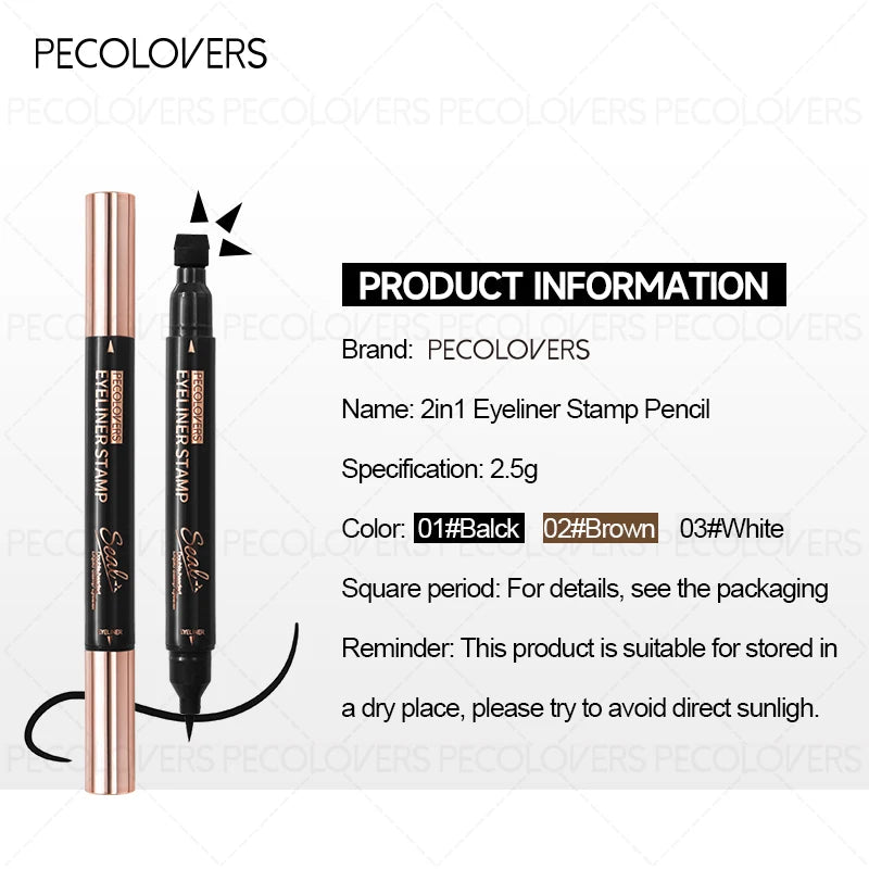 1PC 2 in1 Winged Stamp Liquid Eyeliner Pencil Water Proof Fast Dry Double-ended Black Seal Eye Liner Pen Makeup Cosmetics Zpaxo