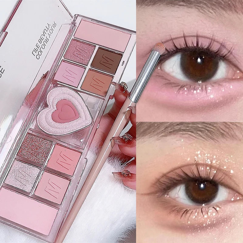 12Colors Love Heart Pink Eyeshadow Palette Natural Cool Tone Low Zpaxo