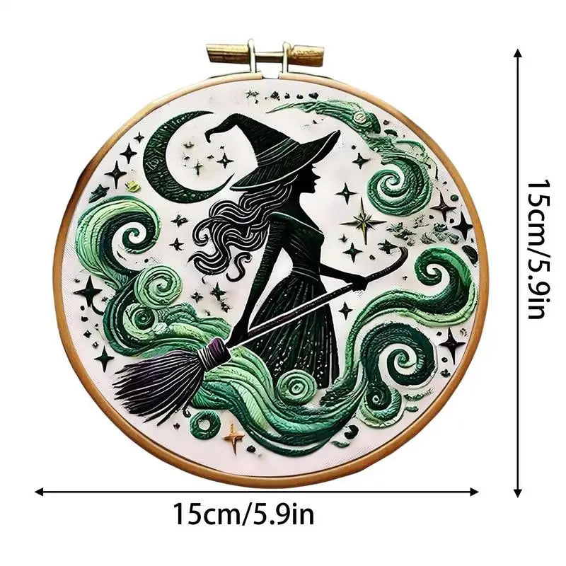 Witch Embroidery Patterns Hand Embroidery Material Supplies Handy Sewing Kit Creative Beginners Adults Crafts For Halloween Zpaxo