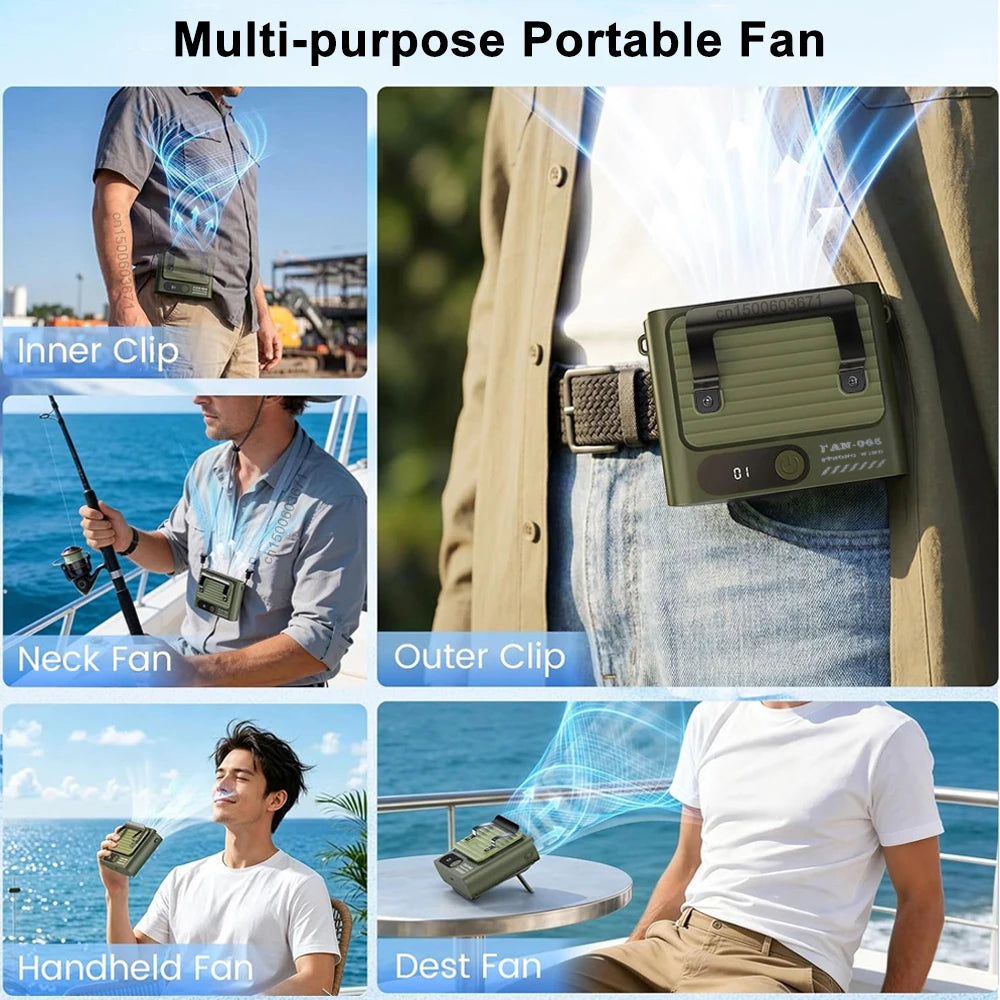 Portable Waist Fan Belt Clip Metal Rechargeable Neck Hanging Outdoor