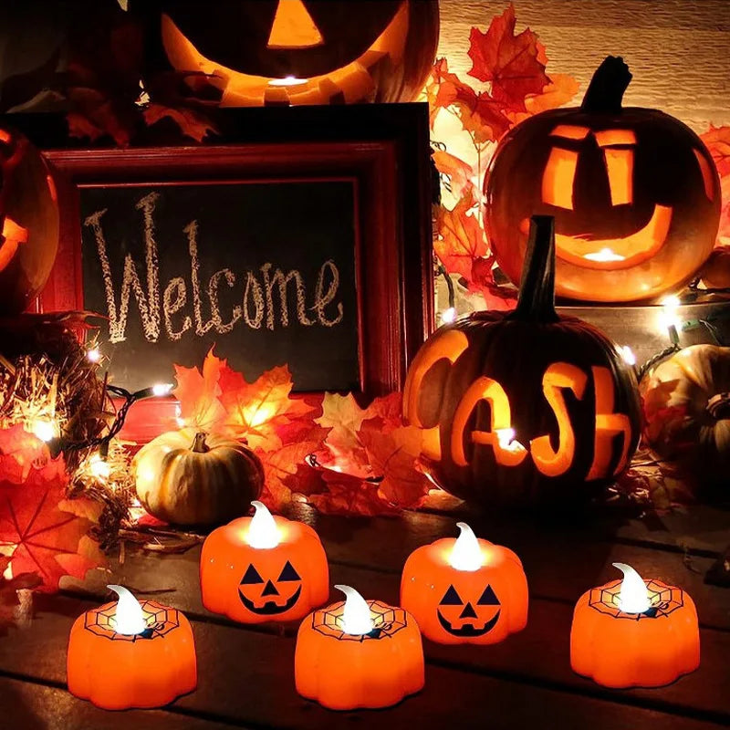 Halloween Pumpkin LED Candle Holder Indoor Outdoor Spooky Glow
