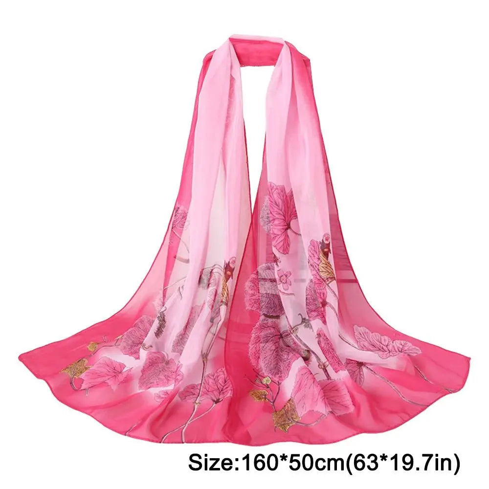 Elegant 160*50cm Chiffon Scarf Sunscreen Gradient Shawl Silk Flower Print Washable Beach Gauze Scarf for Women Zpaxo