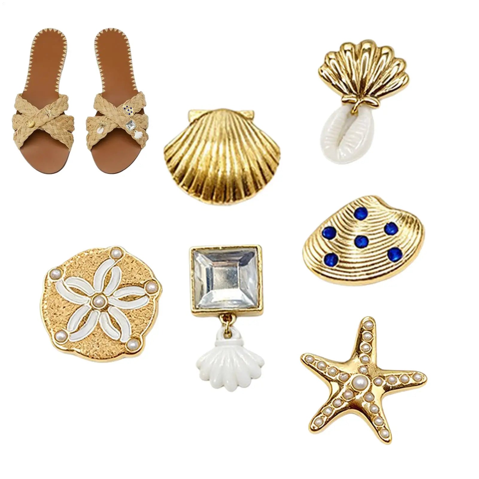 Charms Slippers 6 Gold Sea Theme Shell Shoe Decor Sandal Charm Home