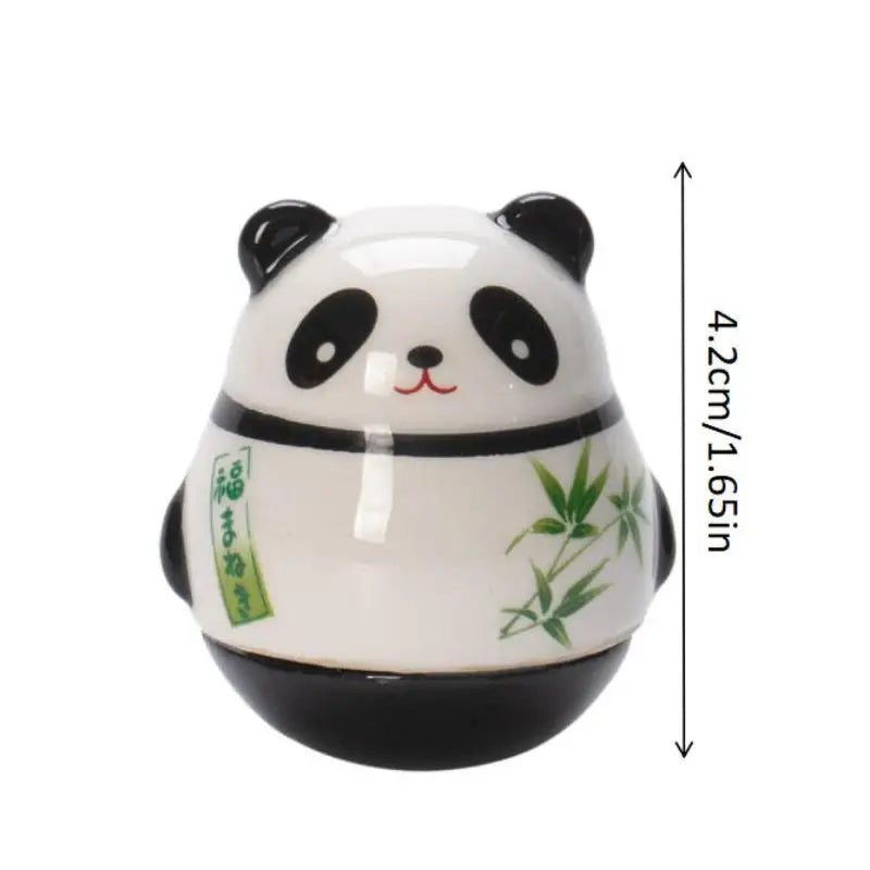 Japanese Ceramic Panda Doll Crafts Tumbler Toy Lucky Charm Fortune Zpaxo A