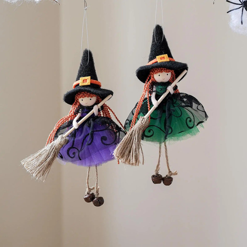 Halloween Witch Doll Hangable Kitchen Decor Broom Ornament Spooky