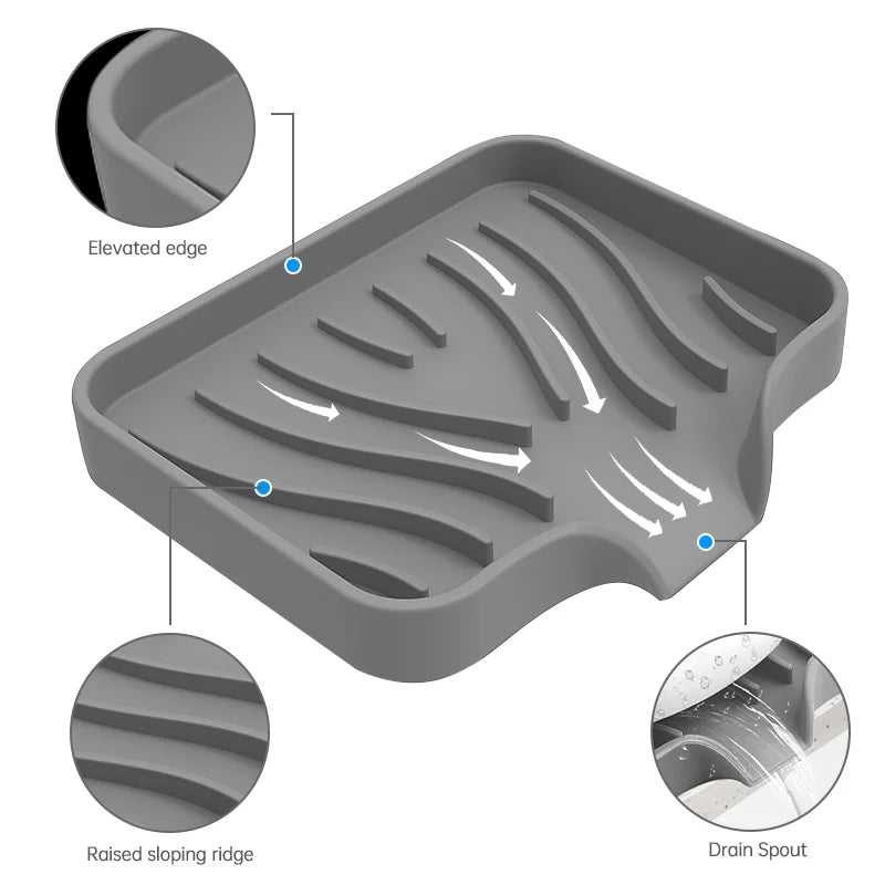 Silicone Faucet Drain Pad Sink Dish Soap Anti-slip Tray Kitchen Mat