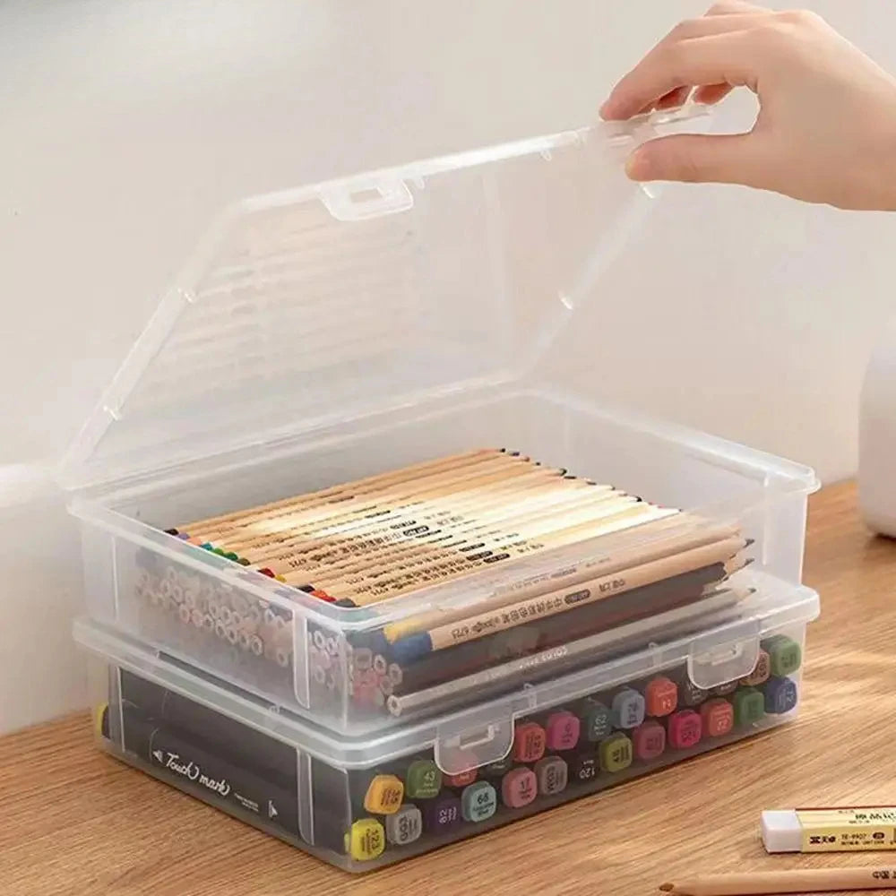 1Pc Transparent Storage Container Plastic Dustproof Box Stationery Jewelry Portable Large Capacity A4 A5 File Organizer Supplies Zpaxo