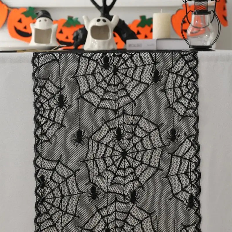 Elegant Black Lace Halloweens Tablecloth Polyester Fabric Party