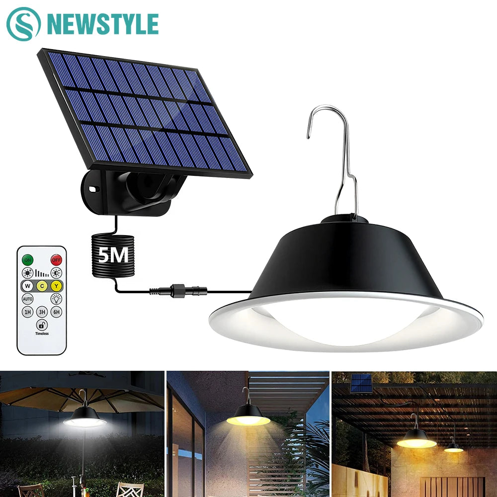 Solar Pendant Light Outdoor with Remote Control 3-Color Dimmable Timer Waterproof Solar Shed Light for Gazebo Patio Garden Garag Zpaxo