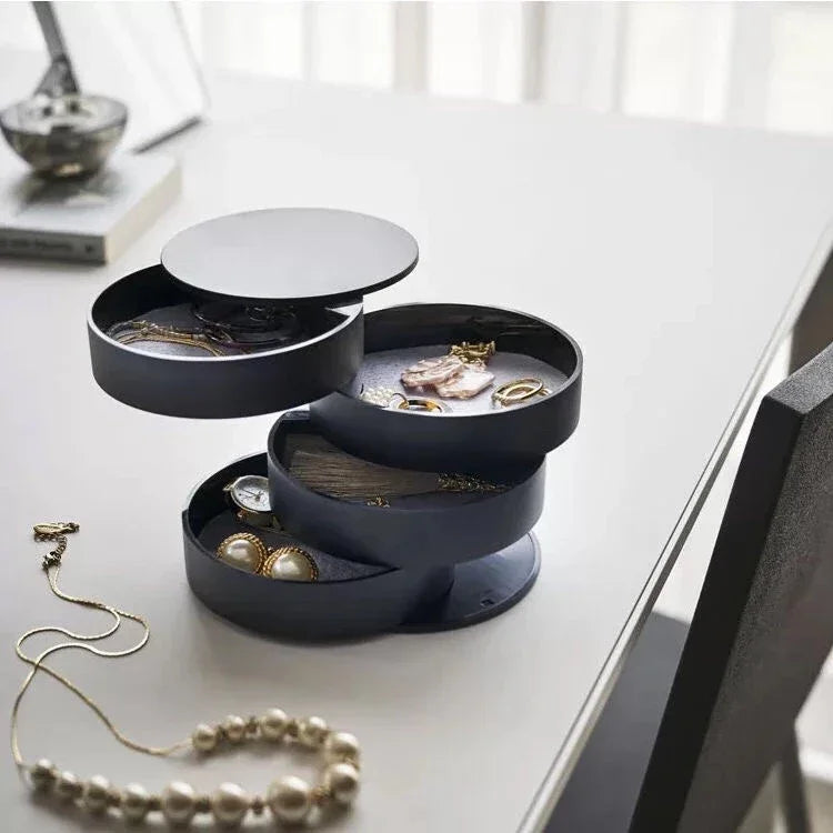 Rotating Multi-layer Desktop Storage Box Hair Accessories Jewelry Makeup BoxNWith Lid Dustproof Jewelry Box Jewelry Storage Box Zpaxo 1PC Black