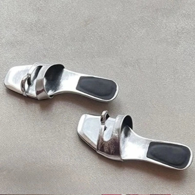 Women Slippers Casual Anti-slip Designer Comfortable Outdoor Sandals Zpaxo Silver 35