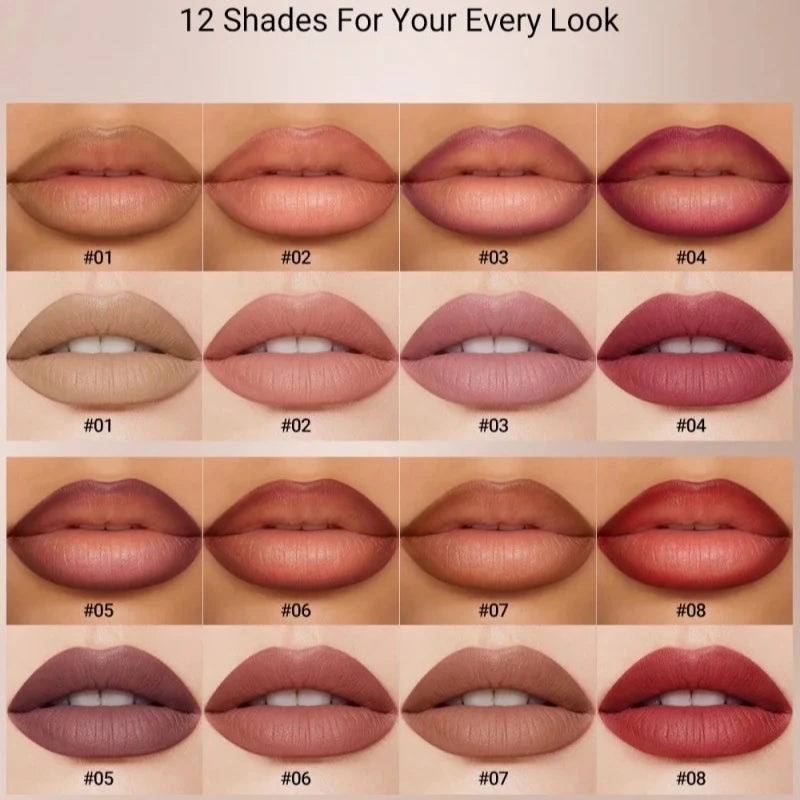 12 Matte Lip Liner Lipstick Pen Waterproof Long-lasting Smudge-proof