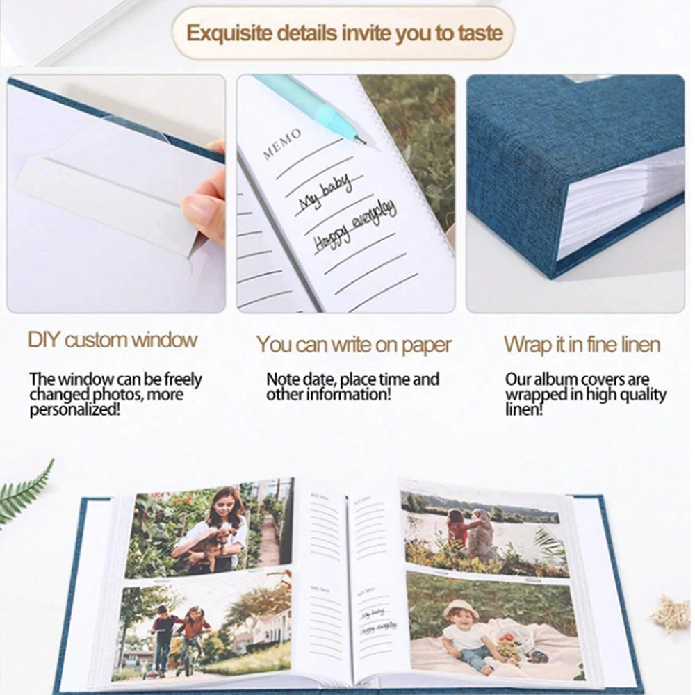 Linen Cover Photo Album 6Inch 200 Sheets Photo Album With Pockets for Photo Storage for Family Wedding Anniversary Baby Memory Zpaxo