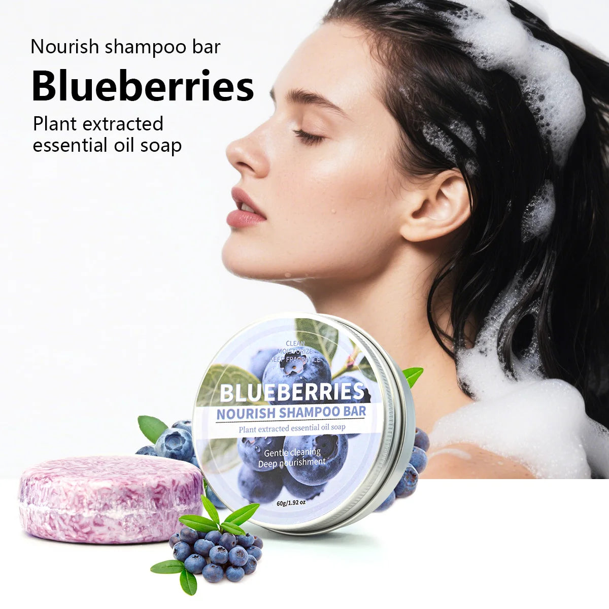 Blueberry Shampoo Bar – Natural Deep Cleansing Hair Soap Shampoo Bar Zpaxo 60g