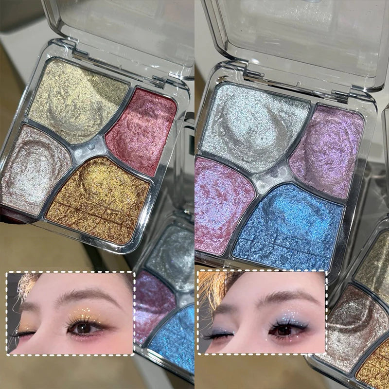4Color Pearly Glitter Shimmer Smooth Eyeshadow Cream Mashed Potato Face Highlighter Palette Lasting Sparkling Highlighter Makeup Zpaxo