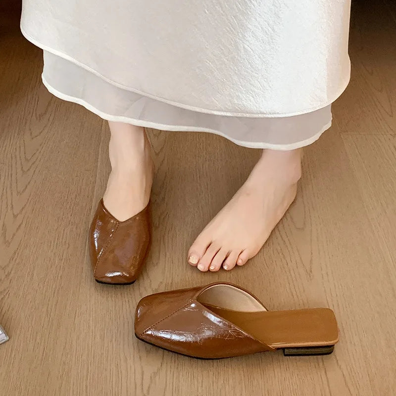 Women's Square Closed Toe Solid Comfortable Slippers 2026 Summer Zpaxo Khaki 35