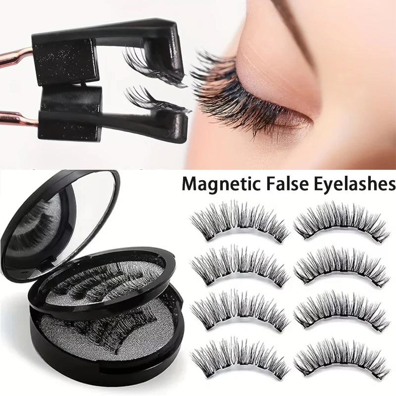 8pcs Magnetic False Eyelashes kit Makeup 3D False Eyelashes,Natural Voluminou Reusable False Eyelashes Makeup Tools for Beginner Zpaxo