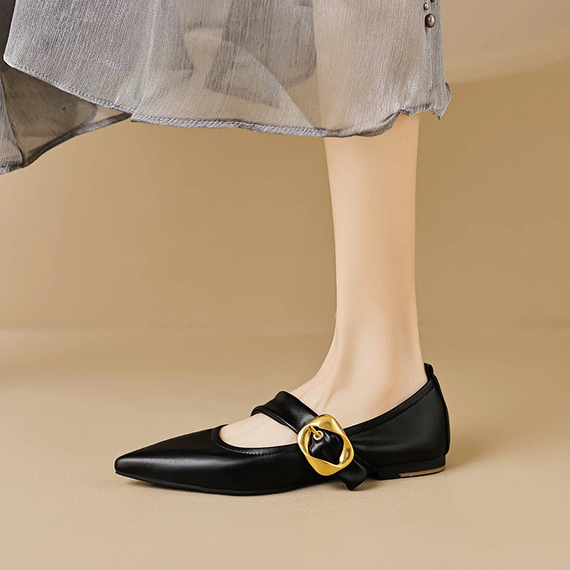 Women French Pointed Toe Flat Mary Jane Shoes One Strap Shallow Mouth Zpaxo