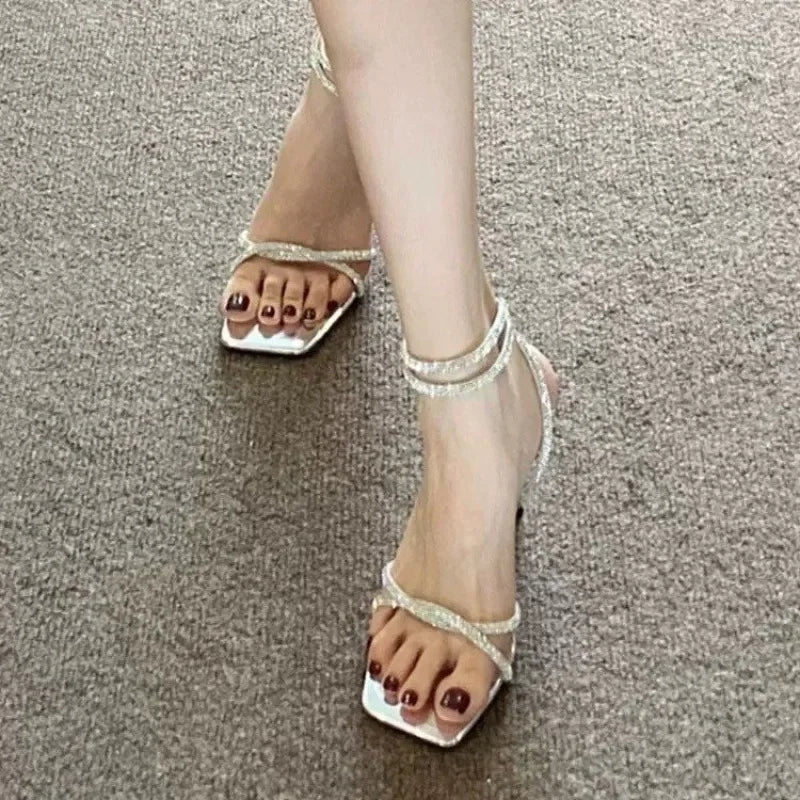 Women Sandals Casual Anti-slip 2025 Buckle Ankle-wrap Party Crystal Zpaxo