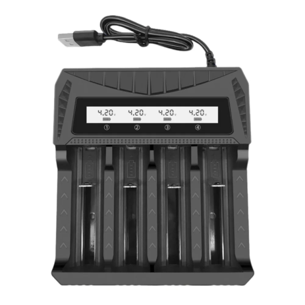 4 Slots Lithium Battery Charger 1 2V-1 5V Ni-MH 3 7V-4 2V Li-ion LCD Zpaxo Black