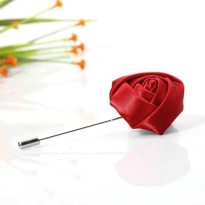Men Boutonnieres for Wedding Groom Corsage Lapel Pins Ribbon Roses Flower Mensuit Buttonhole Brooch Marriage Accessories Zpaxo