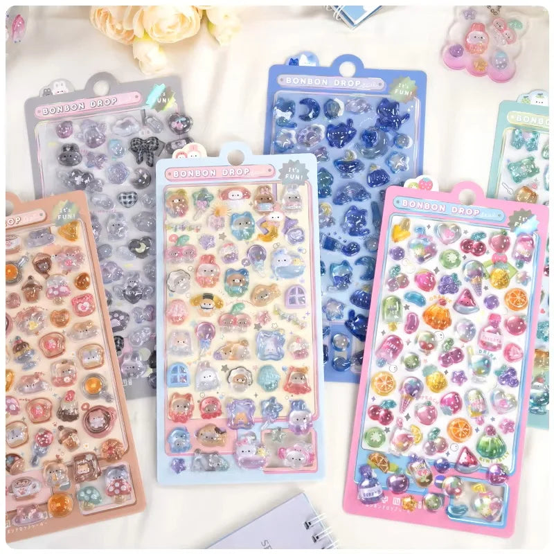 Funny Sweet Furit Ice Cream Pets Drop 3D Relief Sticker Scrapbooking Diy Diary Decor Journaling Stationery Kawaii Stickers Zpaxo