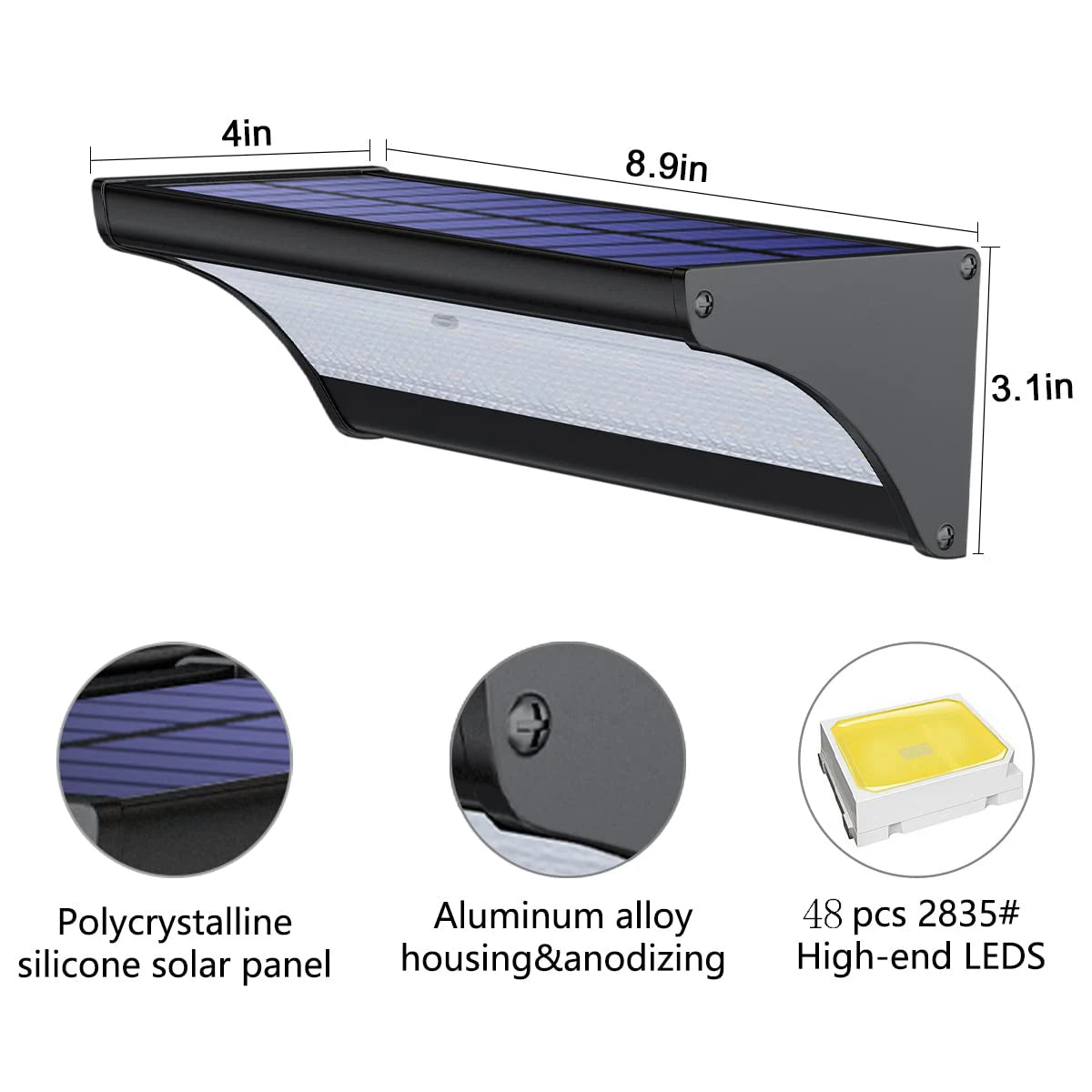 Outdoor Solar Wall LED Flood Lights with Radar Motion Sensor Waterproof Aluminum Shell Wall Lamp for Garden Lighting Zpaxo 48LED-Black White China Mainland