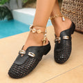 Women Sandals Muller Half Dragged Outerwear Height Increasing Baotou Sandals Summer Knit Hollow Hole Shoes Round Toes Slippers Zpaxo black 37