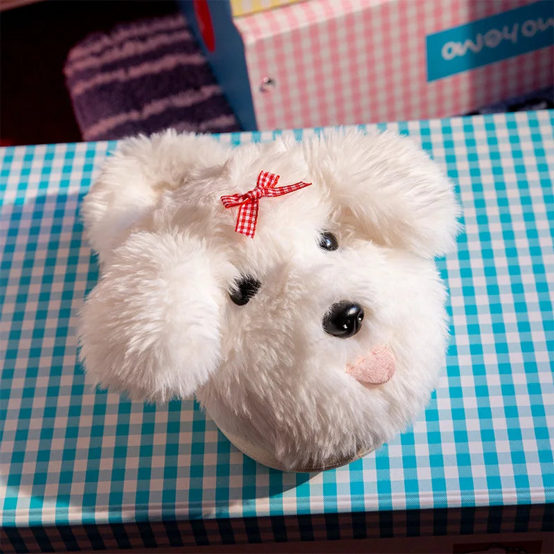 SHAJI Cute Cotton Dog Home Slippers Women Winter Bowtie Decor Indoor