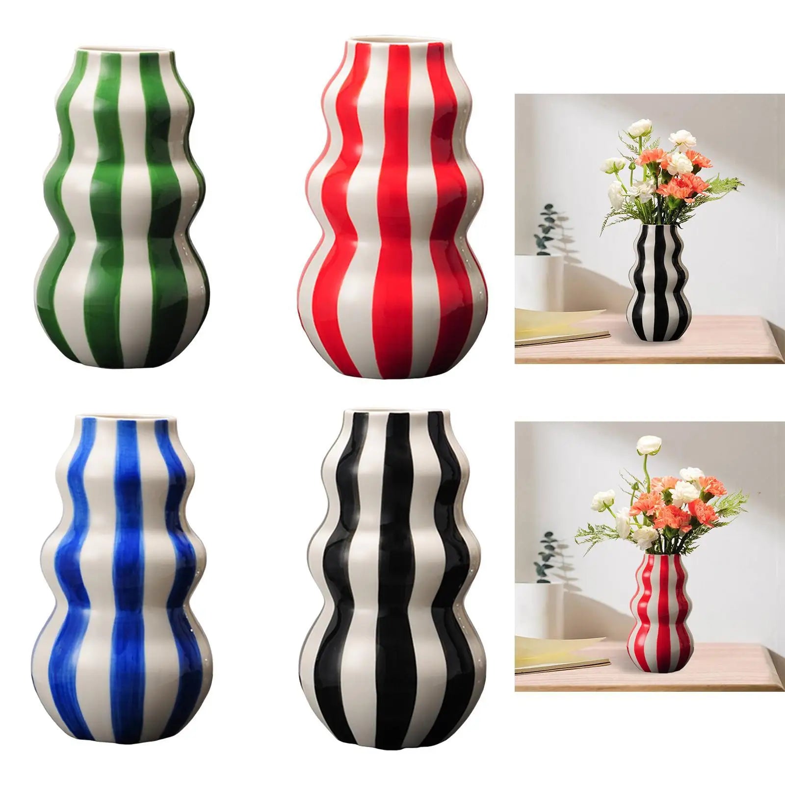 Painted Striped Ceramic Vase | Modern Flower Vase Home Décor Decorative Ceramic Vase Zpaxo