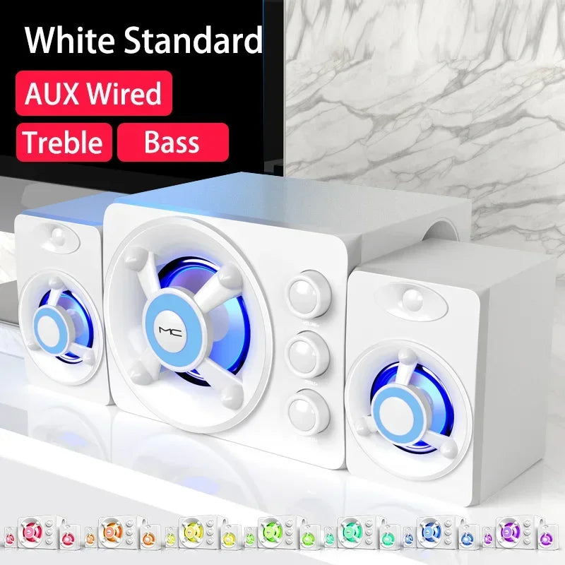 HIFI 3D Stereo Speakers Colorful LED Heavy Light AUX USB Wired Wireless Bluetooth Audio Home Theater Surround Sound Bar TV Zpaxo Wired White