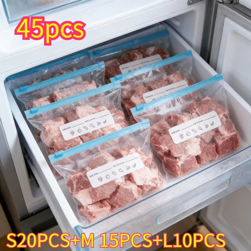 S20+M15+L10 Reusable Zipper Storage Bags Airtight Freezer 3 Sizes