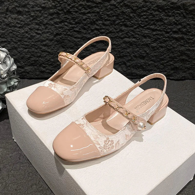 Sandals for Women Spring Autumn 2025 French Retro Slippers Shallow Mouth Square Toe Thick Heel Sandals for Women Ladies Shoes Zpaxo