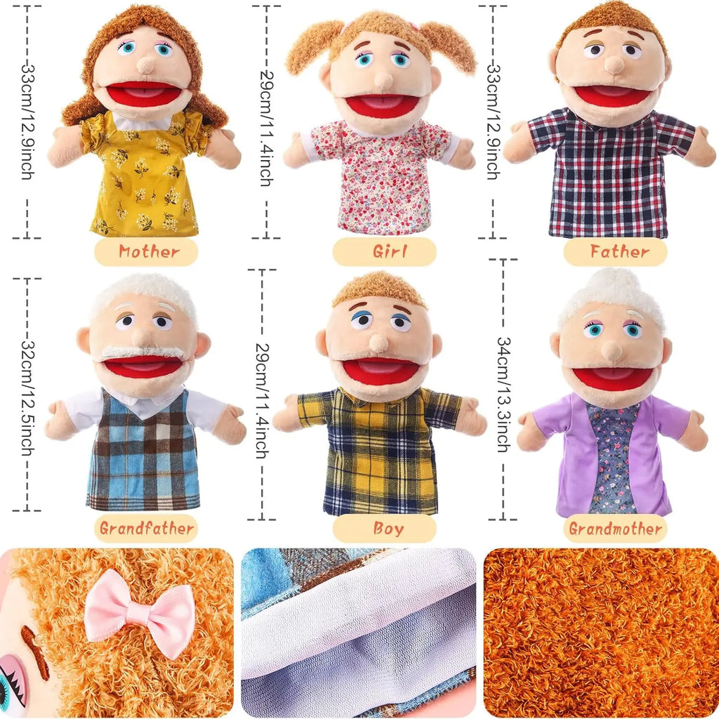 Family Plush Hand Puppets 28- Soft Skin-friendly Toy Open-mouth