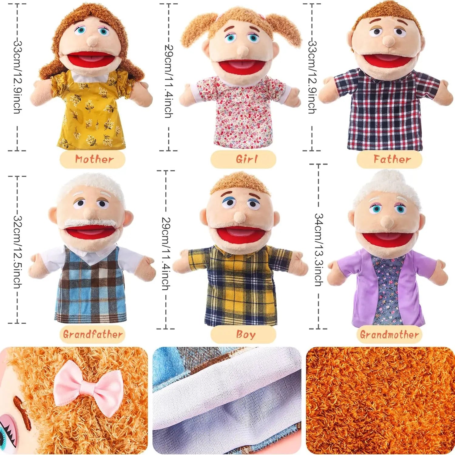 Family Plush Hand Puppets 28- Soft Skin-friendly Toy Open-mouth