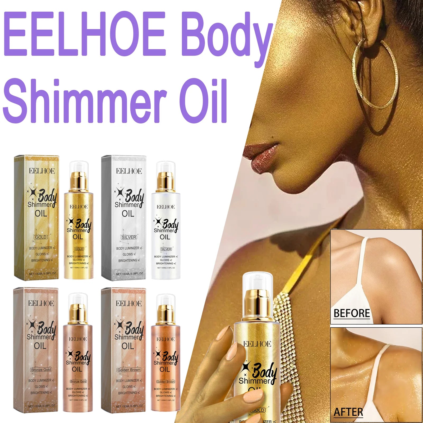 EELHOE Body Shimmer Oil Enhance Skin Tone Long-Lasting Easy To Color Long-Lasting Moisture Light Texture Not Heavy Shimmer 100ml Zpaxo