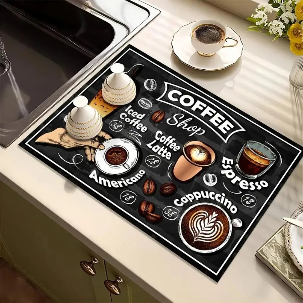 Coffee Mats Non-slip Rubber Backing Absorbent Kitchen Countertop Dish Zpaxo