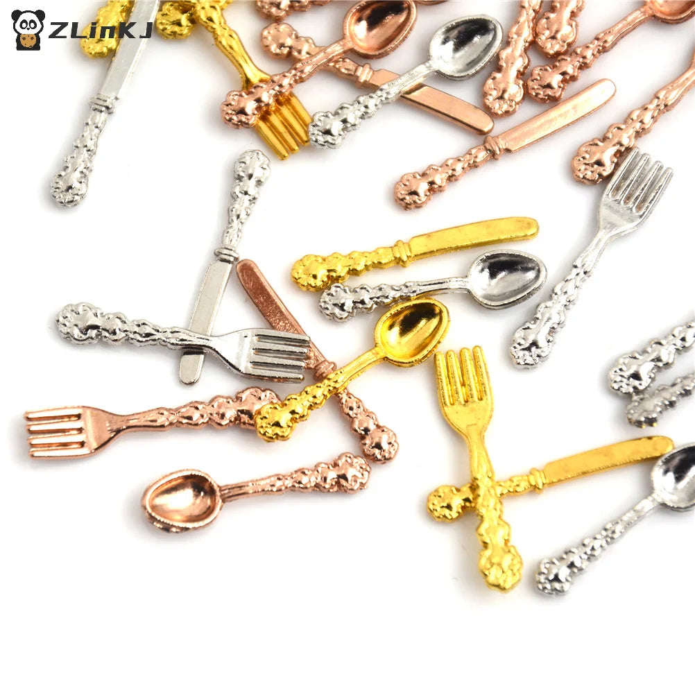 ▶12Pcs/set 1:12 Dollhouse Miniature Fork Knife Soup Tableware Kitchen Furniture Toys Zpaxo