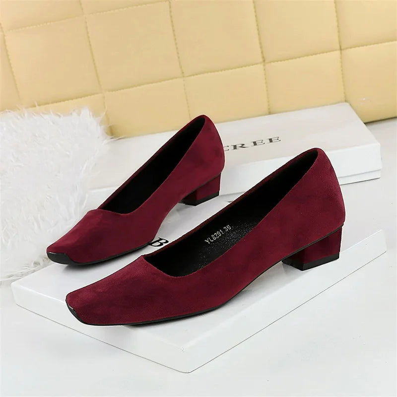 Comfortable Elegant Square Toe Shallow Mouth Simple Plain Suede Zpaxo 8291 Red 40 China Mainland