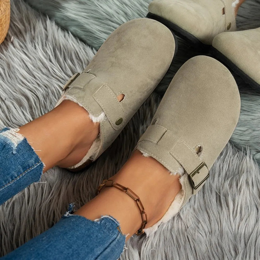 Fur Lined Clogs Women Men Winter Fuzzy Cork Slippers Mules Short