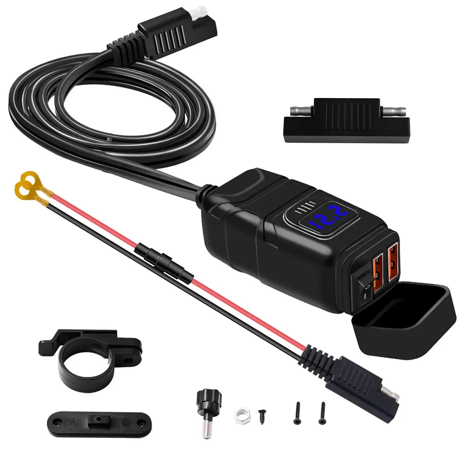 Universal Motorcycle USB Charger QC3.0 Handlebar Fast Charging Waterproof 12V Socket Adapter With Voltmeter Motorcycle Tools Zpaxo blue