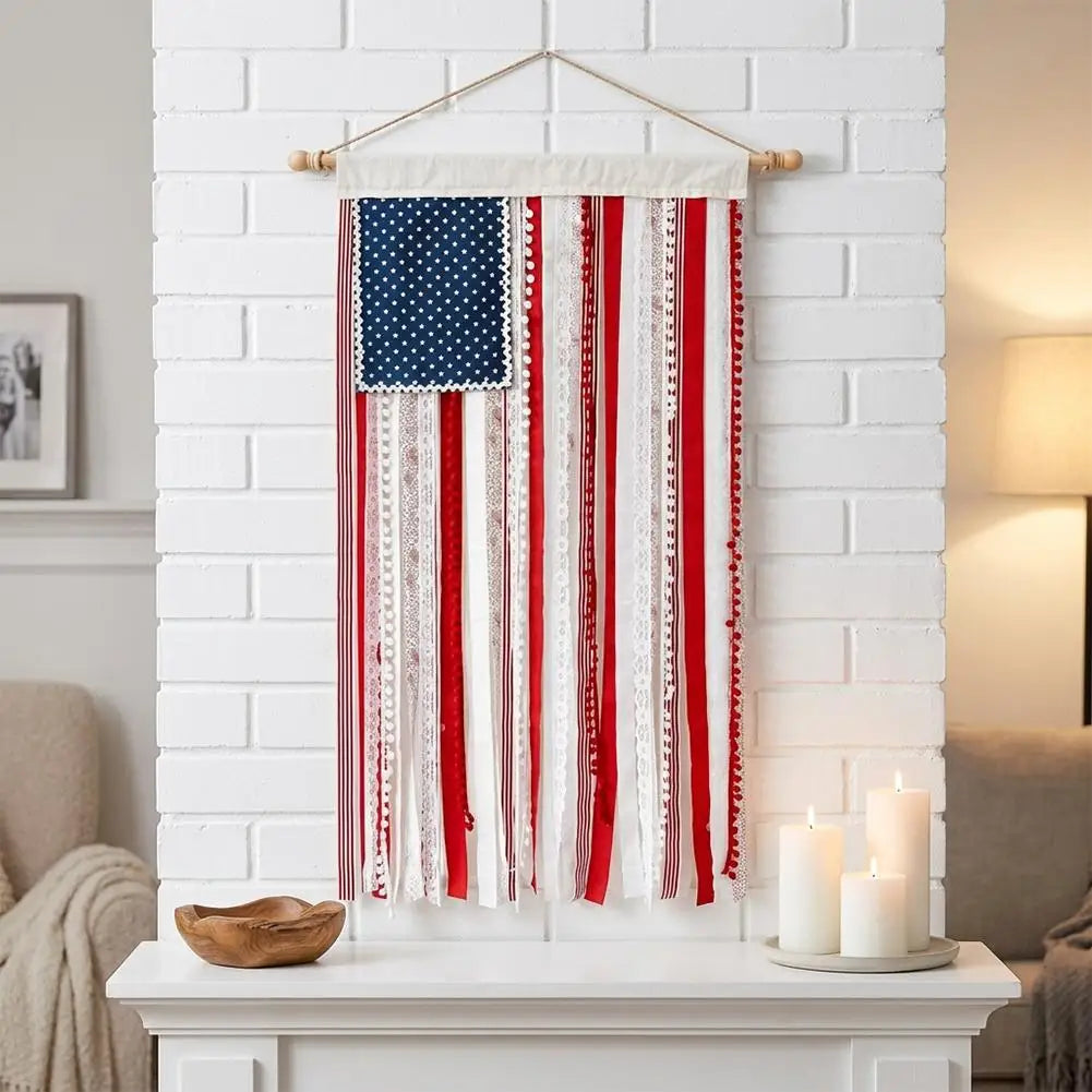 4th of July USA Flag Wall Hanging Banner with LED Lights Patriotic Wall Banner Zpaxo
