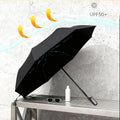 Carabiner Clip, Portable, Hands-free, Automatic Folding Umbrella. Features Reinforced Thickened Windproof Ribs and Canopy Zpaxo metal-fiber composite 24K black-H