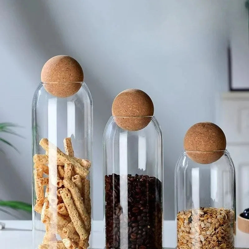 Glass Bottle Storage Jar, Cork Spherical Storage Container, Home Daily Decoration Ornament, Flower Tea Glass Jar, Dried Fruit Zpaxo