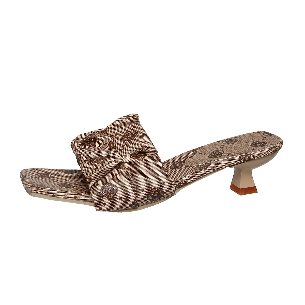 Women's Slippers 2026 Summer Fashion Heels Printed Sandals Square Toe Zpaxo Khaki 43