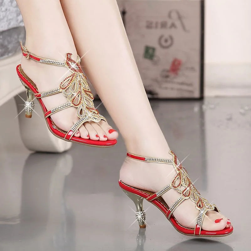 CINESSD Heel Sandals Women's Sexy Thin Rhinestone Banquet Wedding Zpaxo