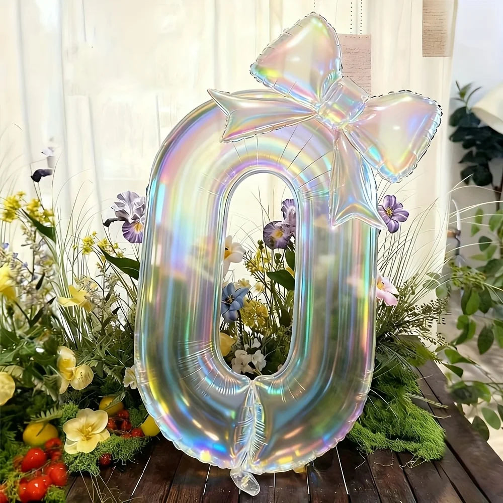 Number 0-9 Foil Balloons Large Iridescent Transparent 24-inch Bow Zpaxo 0 40inch
