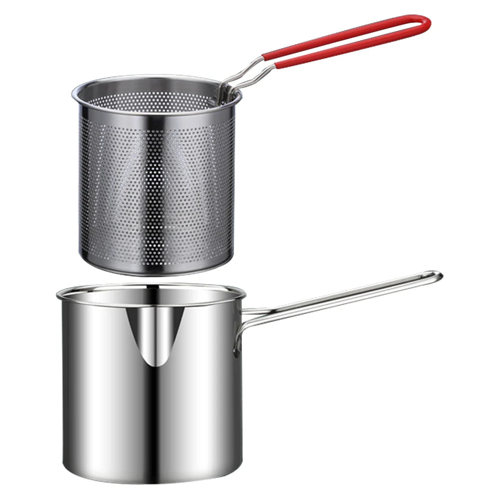 1200ML Chicken Fried Pot with Strainer Basket Mesh Frying Pasta Pan 304 Stainless Steel for French Fries Chicken Fry Zpaxo 2PCS set B